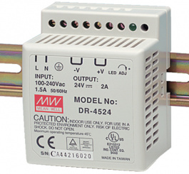 DR-4524, Блок питания: импульсный; 48Вт; 24ВDC; 21,6?26,4ВDC; 2А; 85?264ВAC, MEAN WELL