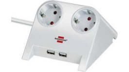 1153520222, Desktop Outlet Strip 2 Schuko Type F White CEE 7/4, Brennenstuhl