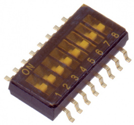 A6H-8102, Переключатель: DIP-SWITCH; Кол-во секций:8; ON-OFF; 0,025A/24ВDC, Omron