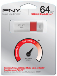 FD64GBWAVE30-EF, USB Stick Wave AttachE 64 GB white/red, PNY