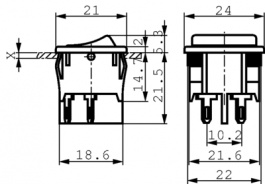 1804.6121, Rocker switch 2P 10 A 250 VAC, Marquardt