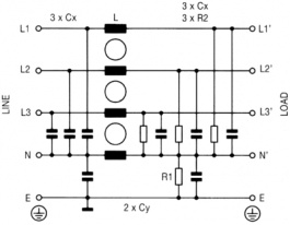 FN256-16/46, Mains filter 16 A 480 VAC, Schaffner