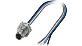 1425588, M12 Rear Mounting Panel Plug, 4 Poles, L-Coded, Assembled with Wires, Phoenix Contact