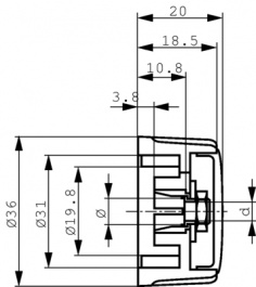 020-6410, Rotary knob 36 mm light grey, ELMA