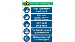 RND 605-00221, Hand Wash Instructions, Safety Sign, Danish, 262x371mm, 1pcs, Brady