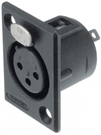 NC3FP-B-1, XLR Panel-mount female receptacle 3 Poles P Soldering Connection Black, Neutrik