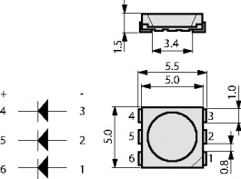 SMD-YPLCC6-02, SMD LED yellow 2 V PLCC-6, Sloan