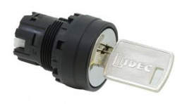 YW1K-2A, Keylock Switch Actuator, 2 Positions, Plastic, Black / Metallic, Latching Function, IDEC