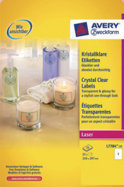 L7784-25, Crystal Clear Labels, 25 sheets/25 labels, 210.0 x 297.0 mm,, Zweckform