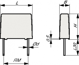 SMR7.5474K100K04L4BULK, Capacitor, radial 470 nF ±10% 100 VDC / 63 VAC, Kemet