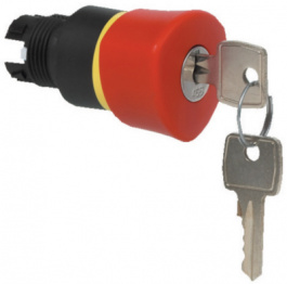 L22GR01, Emergency Stop Key-Operated Mushroom Button, Red, Baco