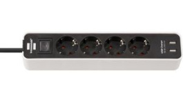 1153240026, Outlet Strip 4x Type F (CEE 7/3)/USB - Type F (CEE 7/4) Black / White 1.5m, Brennenstuhl