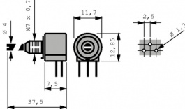 SMC-10 H04 105 A 2020 MTA, Rotary Potentiometer, 1 MOhm, PCB Connection, Piher