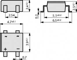 S125F, Диодный мост: однофазный; 250В; If: 0,8А; Ifsm: 40А; MiniDIL SLIM, Diotec Semiconductor