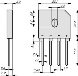 GBU12D, Bridge rectifier 200 V 12 A SIL, Diotec Semiconductor