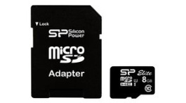 SP008GBSTHBU1V10SP, Memory Card, 8GB, microSDHC, 40MB/s, 15MB/s, Silicon Power