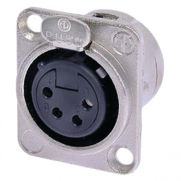 NC4FD-L-1, Гнездо; XLR; "мама"; PIN:4; фланец (2 отверстия), на панель; пайка, Neutrik