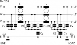 FN258-30/07, Mains filter Phases 3-Phase 30 A 480 VAC, Schaffner