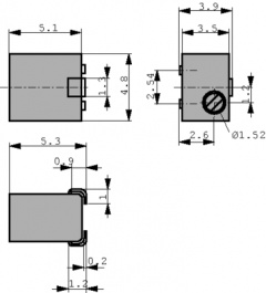 3224W-1-101E, Потенциометр: монтажный; 100Ом; 250мВт; SMD; ±10%; 100ppm/°C, Bourns