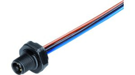 09 0631 320 04, M12 Panel Mount Plug, 4P, T-Coded, M16F, Wires, Binder