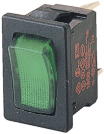 1800.1108, ROCKER; SPST; Пол: 2; ON-OFF; 10A/250ВAC; зеленый; IP40; 100мОм, Marquardt