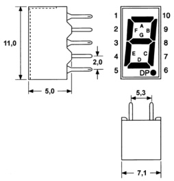 HDSP-U503, 7-segment LED-display green 8 mm THT, Broadcom (Avago)