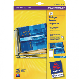 J8431-25, CD Case Inserts, 121 x 242 mm, 25 pieces, White, Zweckform