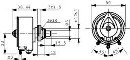 DP60 250R J, Wirewound Potentiometer, 250 Ohm, M3 Screw Connectors, Widap AG