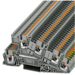 3213949, PTI 2,5-PE/L/L ground terminal block push-in, 0.14...4 mm2 400 vac 24 a grey, Phoenix Contact