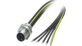 1425638, M12 Rear Mounting Panel Socket, 5 Poles, K-Coded, Assembled with Wires, Phoenix Contact