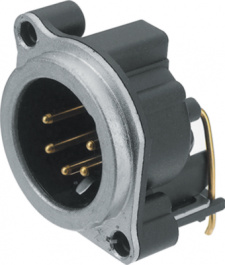 NC5MBH, XLR Panel-mount male receptacle 5 B Horizontal / PCB Mountin, Neutrik