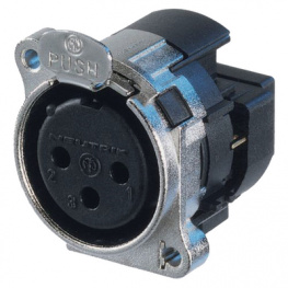 NC3FBY-D, XLR Panel-mount female receptacle 3Pnickel-plated, Neutrik