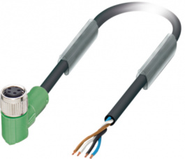 SAC-4P- 5,0-PUR/M 8FR, Actuator/sensor cable M8 (90deg) Socket Open 5 m, Phoenix Contact