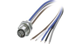1425630, M12 Rear Mounting Panel Socket, 5 Poles, L-Coded, Assembled with Wires, Phoenix Contact