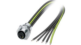 1425636, M12 Front Mounting Panel Socket, 5 Poles, K-Coded, Assembled with Wires, Phoenix Contact