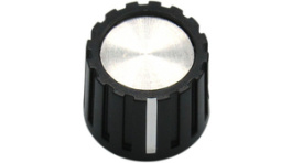 RND 210-00267, Plastic Round Knob with Aluminium Cap, black / silver, 6.0 mm, RND Components