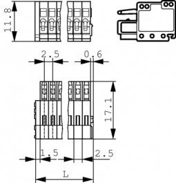 733-102, Female header Pitch 2.5 mm, 2 Poles, Wago