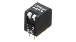 A6FR-2101, Piano DIP Switch Short Lever 2 Positions 2.54mm PCB Pins, Omron