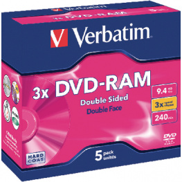 43493, DVD-RAM Type 4 9.4 GB Pack of 5, Verbatim