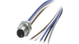 1415299, M12 Rear Mounting Panel Socket, 5 Poles, L-Coded, Assembled with Wires, Phoenix Contact