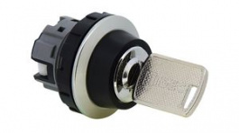 CW4K-3A, Keylock Switch Actuator, 3 Positions, Metal, Black / Chrome, Latching Function, IDEC