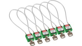 146135 [6 шт], Compact Cable Padlock, Keyed Alike, Green, Pack of 6 pieces, Brady