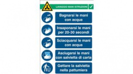 RND 605-00220, Hand Wash Instructions, Safety Sign, Italian, 262x371mm, 1pcs, Brady