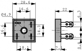 KBPC3501FP, Bridge rectifier 100 V 35 A QUAD-28.6 Fast-on PU=240 ST, Diotec Semiconductor