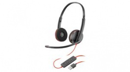 209745-22, Headset, Blackwire 3200, Stereo, On-Ear, 20kHz, USB, Black / Red, Poly