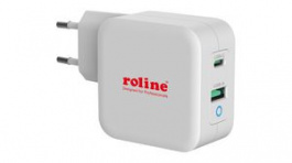 19111041, USB Wall Charger, 65W, Euro Type C (CEE 7/16) Plug - USB A Socket/USB C Socket, Roline