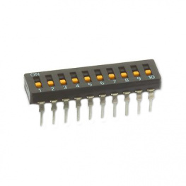 A6D-0100, Переключатель: DIP-SWITCH; Кол-во секций:10; ON-OFF; 0,03A/30ВDC, Omron