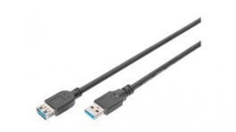 AK-300203-030-S, Extension Cable USB-A Plug - USB-A Socket 3m Black, DIGITUS