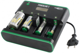 POWERLINE 5 ZERO WATT, NiMH/NiCd Charger 4x D / 4x C / 4x AA / 4x AAA / 1x 9V, Ansmann