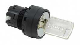 YW1K-3A, Keylock Switch Actuator, 3 Positions, Plastic, Black / Metallic, Latching Function, IDEC